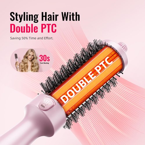 Thermal Brush,Lena All-in-1 with 1.5 inch Titanium Barrel-Infrared&Negative Ion Technology,Smooth,Frizz-Free Styling Tool,5 Heat Settings,LED Display,Easy to Use,Pink