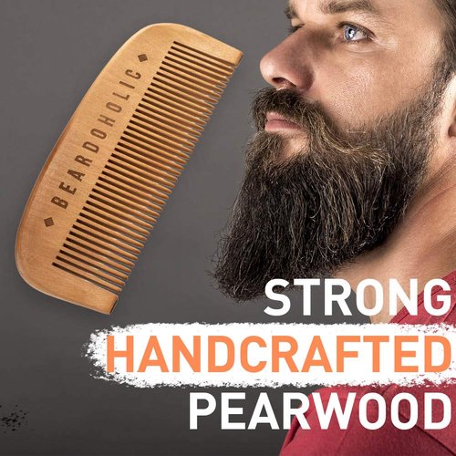 Beardoholic Beard Balm and Comb Set – 100% All Natural, 100% Pearwood Hand Made Design – Anti-Static, Eliminates Tangles and Ingrown Hairs, Itch and Dandruff – Style Beard With Ease