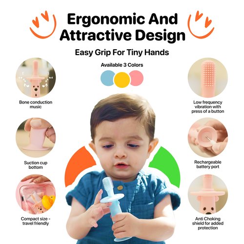 Instant Teething Relief & Gum Massage for Babies, Music Only The Baby Can Hear, BPA-Free Silicone with Soothing Vibrations, Electric Baby Toothbrush, infant Teether, Safe & Rechargeable, 9–36 Months