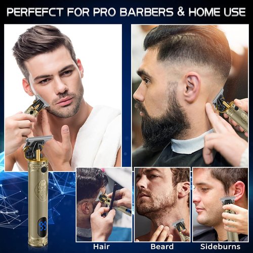KEMEI Professional Hair Clippers for Men Pro Li Grooming Beard Trimmer Shavers Close Cutting Salon Cordless Rechargeable Quiet, KM-700H Gold