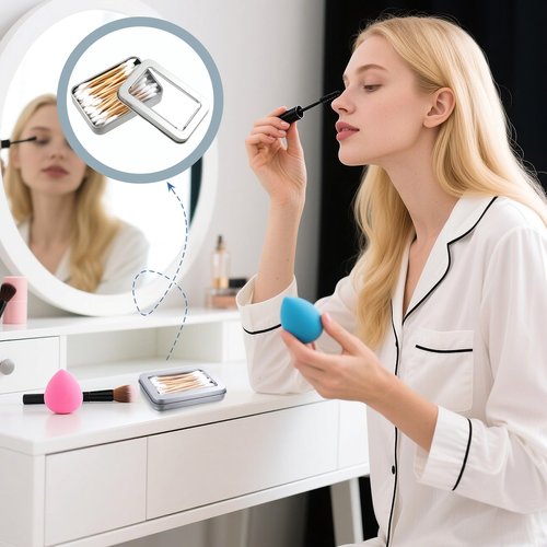 Zyghjort Travel Floss Picks Case, 2 Pcs 3.4 × 2.3 Inch Portable Cotton Swab Holder Small Cotton Ball Case Metal Storage Box with Lid for Bathroom Desktop Organizing Cosmetic Hair Ties Small Items