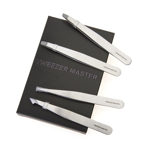 Tweezer Master – Professional Tweezer Set [Silver] – Stainless Steel Slant & Pointed Tips for Eyebrow & Facial Hair Removal – Rust-Resistant Grooming Tool with Travel Case