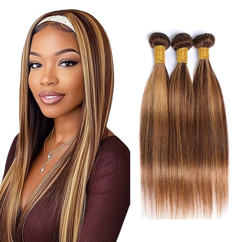 Biliisyff Highlight Bundles Human Hair P4/27 Straight Ombre Honey Blonde Bundle 10 10 10 Inch 8a Grade Double Weft Two Tone Blonde Mixed With Brown Human Hair Extensions