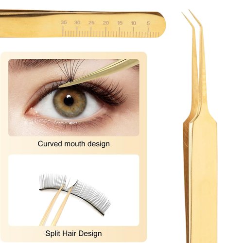 Date Classic Pickup Lash Tweezer by SoCal Beauty | Precision Gold Eyelash Tweezer for Eyelash Extensions, Hand-Tested with 1mm Guide – Ideal Lash Tweezer for Eyelash Extension
