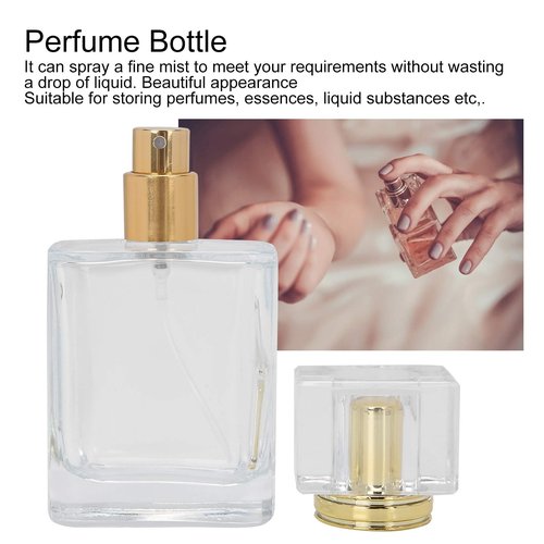 Yinhing Glass Refillable Perfume Bottle, 50ml Refillable Perfume Bottle, Transparent Glass Spray Liquid Empty Atomizer Container (Gold)