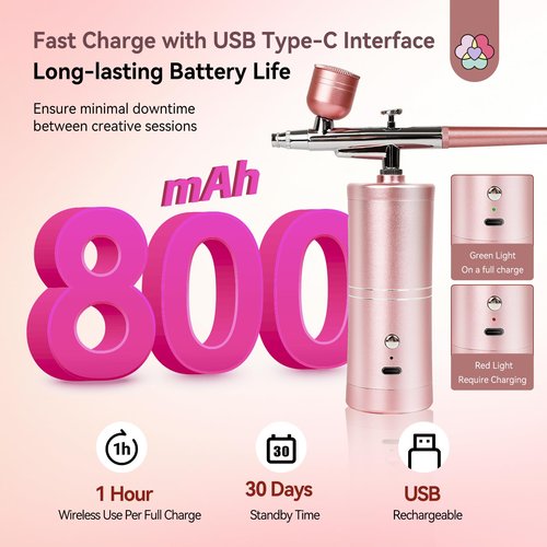 SAVILAND Super-Stable Airbrush Kit: 25 PSI Precision Airbrush for Nails Recharge Dual-Mode Airbrush Gun 0.3mm Nozzle Airbrush Machine Makeup Protable Airbrush Gel Nail Ombre French Paint Nail Art