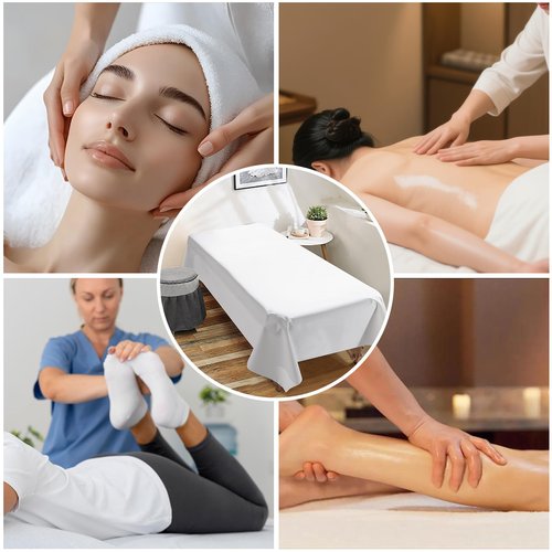 Waterproof Massage Table Cover,51 x 87 Inch Reusable Wax Mat Pad PVC Body Wax Bed Pad Protection Cover Sheet for Massage Bed, Wax Bed Sheet for Waxing Body Wax Bed Pad for Tattoo(White 2 Pcs)