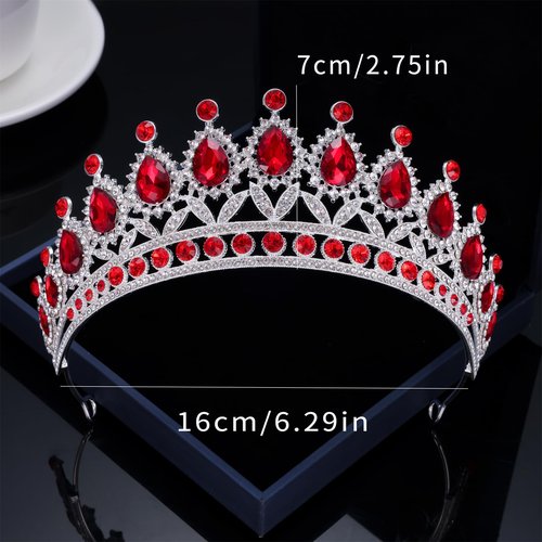Kamirola Tiaras Princess Crowns for Women and Girls Crystal Headbands for Bridal, Princess for Wedding and Party(TR21) (Silver & Red)