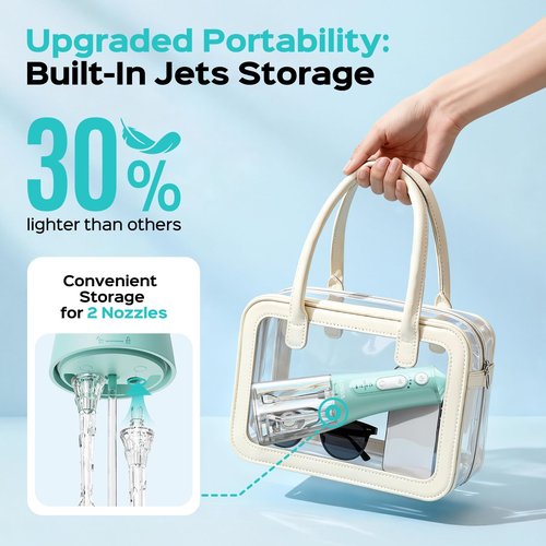 COSLUS Portable Water Flosser for Teeth: 3 Modes & 6 Pressure Settings with Jet Mode Water Dental Pick for Orthodontic, Braces, Sensitive Gums, Compact for Travel, 300ML for Multiple Users, Green C51