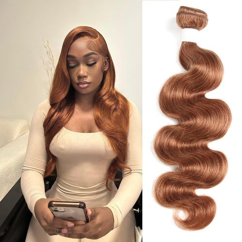 X-TRESS 14inch Light Brown Body Wave 1 Bundle Brazilian Virgin Hair Body Wave Bundles Good for Black Women Virgin 100% Human Hair Weaves Body Wave Human Hair Weft(14inch,30#)