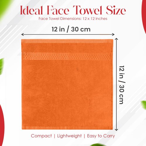 RIVERSIDE 12 Pack Premium 100% Cotton Face Washcloths, 550 GSM, 12 x 12 Inches, Soft, Absorbent Towels for Body & Shower, Bathroom Wash Clothes, Durable Face Towels Set for Spa, Gym, Orange