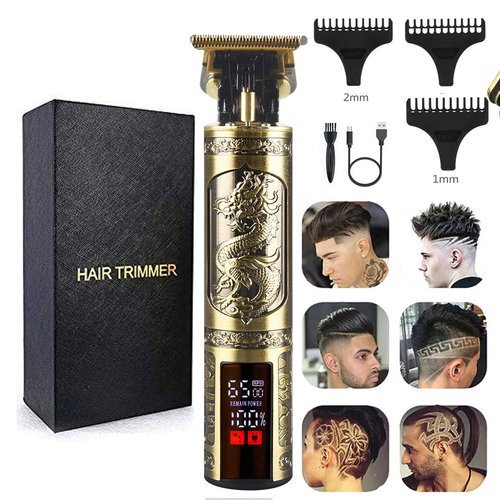 Professional Hair Clippers for Men Electric Haircut Kit Hair Trimmer Grooming Waterproof Rechargeable Close Cutting T Blade Trimmer USB Rechargeable Clippers for Hair Cutting (LED-Dragon)