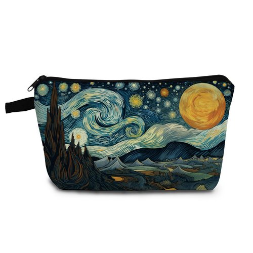 YULUENZE Starry Sky Makeup Bag Cute Small Organizer Bag with Zipper Oil Painting Style Starry Night Cosmetic Bag Birthday Gifts for Women Sisters Friends