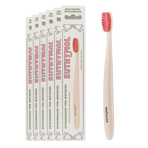 Euthymol Whitening Toothbrush (White, 6 Count) - Premium Soft Dual-Tension Bristles. Advanced Plaque Removal, Stain Reduction.