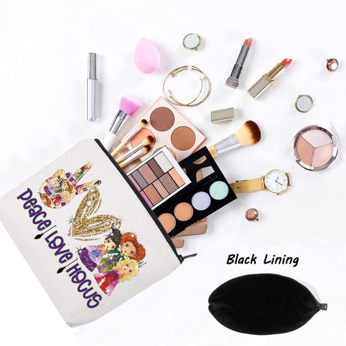 LEVLO Witch Sisters Cosmetic Make Up Bag Movie Witch Gift Peace Love Witch Makeup Zipper Pouch Bag For Friend Family(Peace Hocus)
