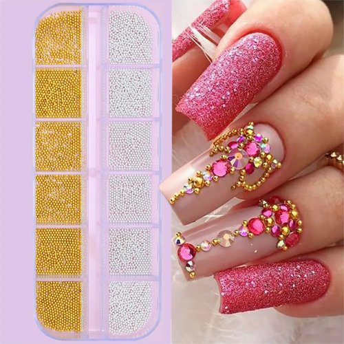 0.8mm Mini Small Nail Beads Stainless Steel Beads Nail Beads Gold Charms Nails Art Decorations Gun Grey Rose Gold Caviar Nail Charms DIY Tool Nail Studs Accessories Caviar Beads for Nails (Silver)