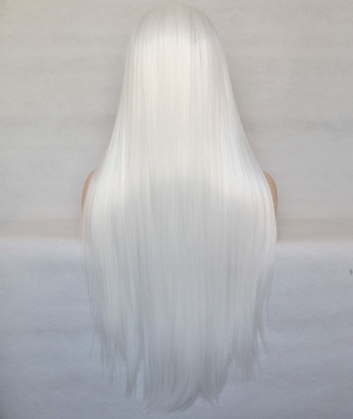 BLUPLE Long Straight Lace Front Wigs #1001 Platinum White Natural Heat Resistant Synthetic Hair Half Hand Tied Wigs for Cosplay Daily Wear (22 inches, Straight,White)