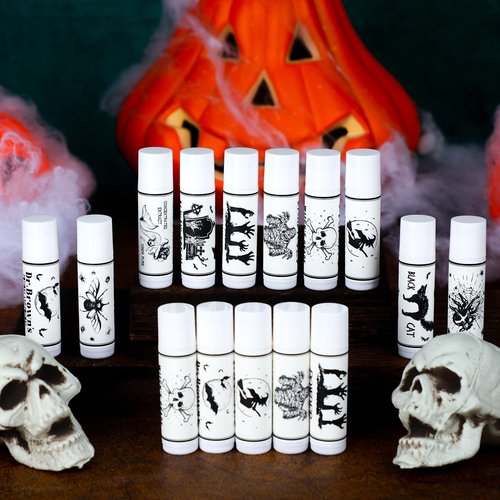 Siifert 100 Pack Halloween Party Favors Gifts Bulk Spooky Skull Lip Balms Halloween Fall Thanksgiving Party Thank You Gifts Treat Bag Stuffers Supplies for Adults Women Men(100)