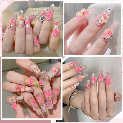 HJZHII 2 Pcs Silicone Nail Molds, 3D Flowers Nail Charms Art Floral Carving Template Craft DIY Tool for Nails Design Mold Decor Tools Supplies Accessories Creative Silicone Decoration