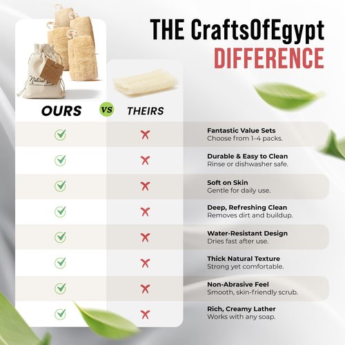 CraftsOfEgypt Natural Loofah Sponge – Egyptian Luffa Body Scrubber Pack of 4 for Men & Women, Natural Bath & Shower Loofah Exfoliator, All Natural Loofah Sponges for Face Back & Body, 6" x 6"
