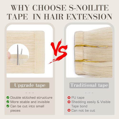 S-noilite Tape in Hair Extensions Human Hair,16 inch Upgraded Double Needle Human Hair Tape in Extensions Seamless Invisible Tape in Hair Extensions Human Hair 50g 20pcs(#60 Platinum Blonde)
