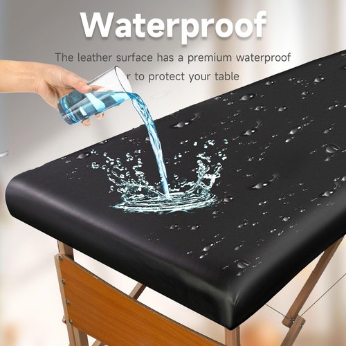 WUSOUPU PU Leather Cover for Massage Table Wipeable Massage Bed Protector Cover Made of 4-Ways Elastic 100% Waterproof Material, Machine Washable, Fit Rectangular Tables 28-32" Wide (Black)