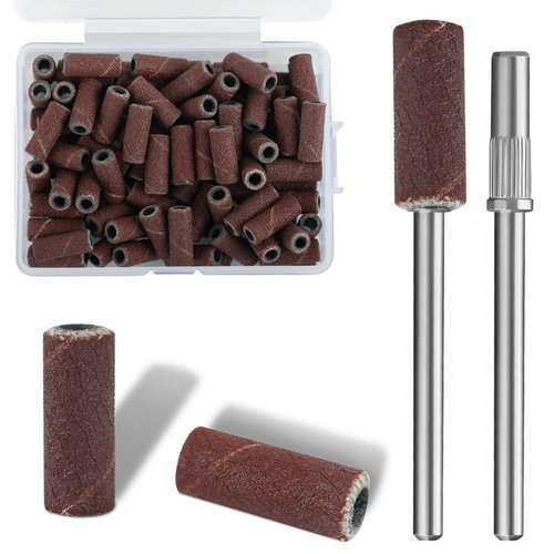 Vnjaoi 120 Pcs 3mm Small Sanding Bands with 2Pcs Small Mandrel Bit for Nail Drill, Upgrade Design Mini Nail Sanding Bands for Acrylic Nails Gel Removing Shaping, Manicure Nail Salon Use (180#)