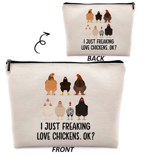 Dwept I Just Freaking Love Chickens OK Makeup Cosmetic Bag，Funny Chicken Hen Linen Makeup Travel Toiletry Bag, Farmhouse Rustic Chicken Cosmetic Bag Gifts For Farm Girls Women,Chicken Lovers Gifts