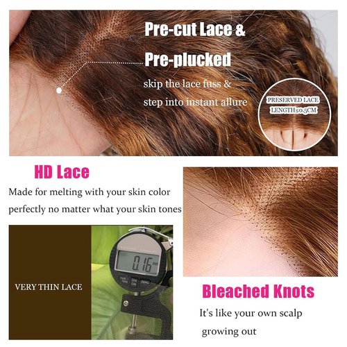 Ombre Bob Wig Human Hair 4/27 Highlight Wear and Go Glueless Wig Deep Wave Curly Honey Blonde Lace Front Bob Wigs 180 Density 8 Inches