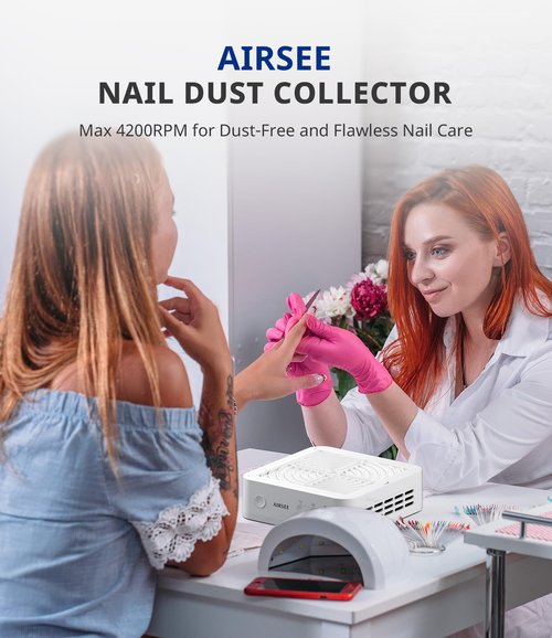 AIRSEE Nail Dust Collector Nail Tech, 4200RPM Vacuum Fan Dust Extractor for Acrylic Nail Polishing Manicure in Salon & Home