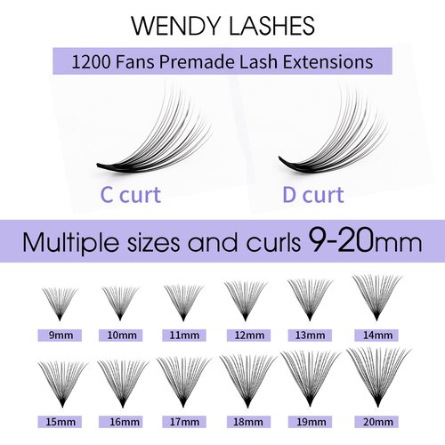 WENDY Lashes Premade Fans Eyelash Extensions 1200PCS Eyelash Extension 20D Volume Lash Extensions Loose Promade Fans D Curl Mixed 9-20mm Pointed Base Pre Made Lashes(1200PCS-20D-0.07-D, 9-20mm mixed)