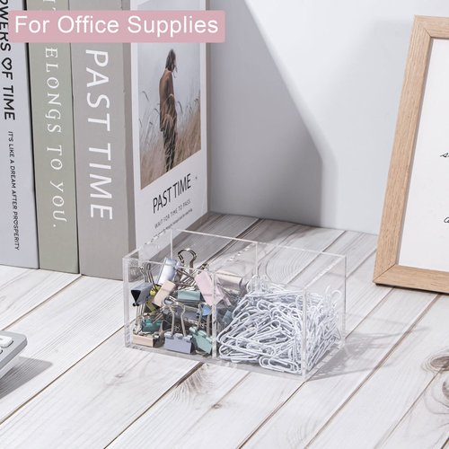 WERADNISH Acrylic Makeup Organizer and Storage, Makeup Brush Holder Organizer 2 Cube Sections, Clear Makeup Cosmetic Lipstick Bin Organizer for Drawer, 5.1'' × 2.6'' × 2.4''