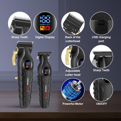 HIENA PRO Professional Hair Clipper Set & Trimmer Kit for Men, Rechargeable Cordless Barber Clippers for Hair Cutting, Haircut Clippers, Perfect Gift for Men