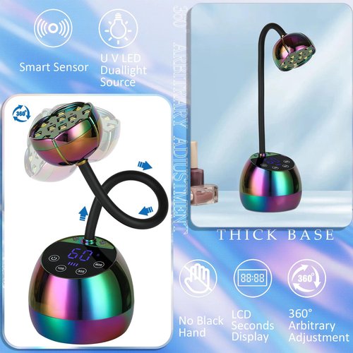 PHAIN U V LED Nail Lamp - 36W Mini Cordless Flash Cure Lamp for Gel x Nails,Gooseneck Portable Gel Nail U V Light Nail Dryer Auto Sensor with 3 Timers and LCD Display for Home DIY