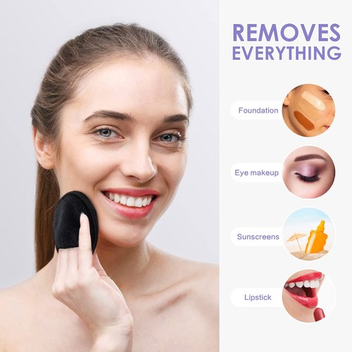 SUNLAND Reusable Makeup Remover Pads for Face,Eye,Lips 32 Pack Microfiber Face Cleansing Gloves Washable with Laundry Bag and Travel Bag Rounds Toner Pads（Round 3.15inchx32,Black）