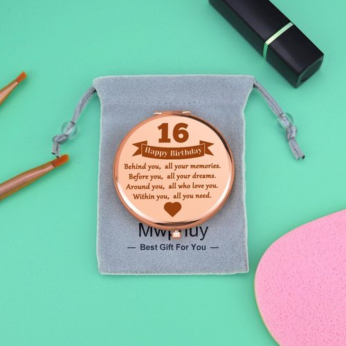 Sweet 16 Gifts for Girls Happy 16th Birthday Gifts for Bestie Niece Daughter 16th Birthday Gift Ideas for Girls Compact Makeup Mirror for BFF Sister Friends 16 Year Old Girl Fete Day Gift