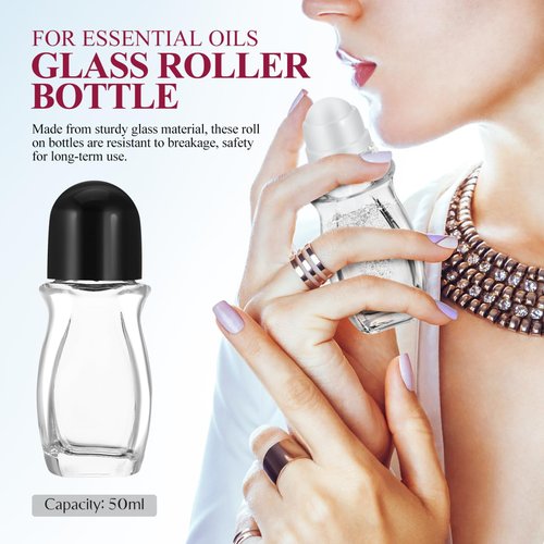 4 Pcs Refillable Glass Roller Ball Bottles for Essential Oils, 50ml Empty Roll-on Containers with Leak-Proof Design, Ideal for Perfumes, Skincare, and Travel Use