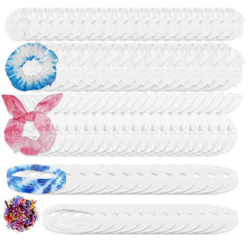 UCEHIPAW 80 Pcs White Cotton Scrunchies Non Slip Stretchy Elastic Head Wrap Holder Hair Ties Accessories 35 Scrunchies 20 Bow Hair Ties 25 Headband for Women DIY Tie Dye Party Supplies
