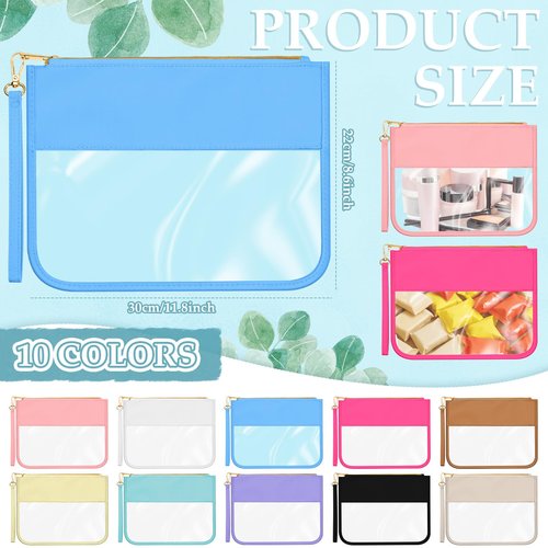 Sweetude 10 Pcs Nylon Makeup Bag Chenille Letter Clear Zipper Pouch Waterproof Toiletry Cosmetic Bag Transparent Pouches for Women Girls(Multicolor)