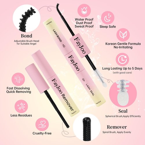 Natural Wispy Lash Clusters Kit, C Curl Soft Individual Lashes 8-16mm, DIY Eyelash Extensions with 0.05mm Thin Invisible Band, DIY Salon Kit with Bond Seal Remover Tweezer, FayJoo AIRY 12 Kit