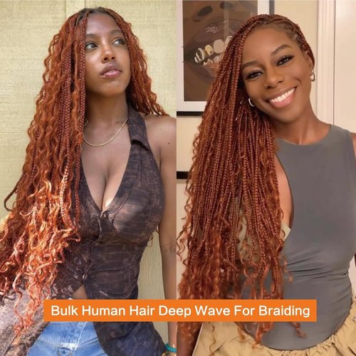 Peenoll Curly Braiding Human Hair 11A 100g 20 Inch Ginger Orange 350 Deep Wave Braiding Human Hair No Weft Brazilian Virgin Hair for Boho Braids