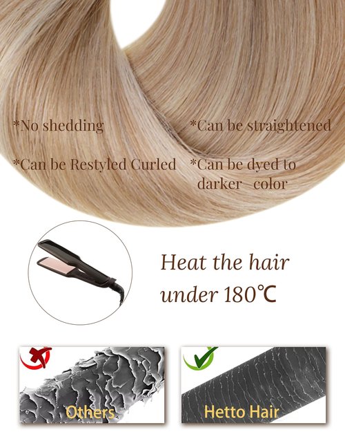 Hetto Nano Bead Hair Extensions Human Hair Ash Blonde Highlight with Bleach Blonde Nano Ring Hair Extensions Blonde Highlights Nano Hair Extension Invisible 16 Inch 1g/s 50g