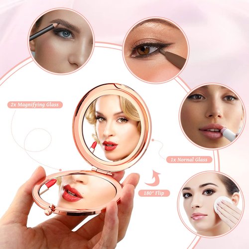 Vicenpal Compact Cosmetic Mirror Round Pocket Makeup for Bridesmaid Gifts Hand Held Small Mirror for Purse Compact Travel Accessory Proposal Bridal Shower Gifts, 2.75 Inch(12 Pcs)