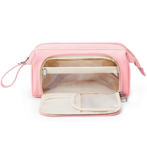 WLLWOO WLLWOO Large Portable Waterproof Toiletry Bag Travel Makeup Bag for Women Purse, Nylon Wide-open Cosmetic Bag Make Up Organizer For Toiletries Accessories Brushes