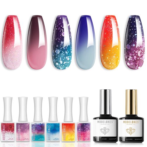 modelones 8Pcs Color Changing Gel Nail Polish and Base & Top Coat Set