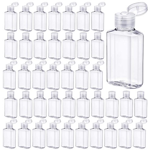 Vankcp 50 Pieces Empty Bottles with Flip Cap, 2 oz Portable Travel Bottle Refillable Cosmetic Bottle Clear Reusable Travel Bottles for Liquid, Lotions, Creams, Shampoo and Toiletries (60 ml)
