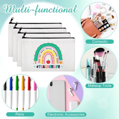 Saintrygo 28 Pcs Teacher Survival Kit Bags Teacher Appreciation Gifts in Bulk Rainbow Canvas Makeup Bags with Zipper Cosmetic Toiletry Bag Pouch Thank You Gifts for Women Thanksgiving Travel Supplies