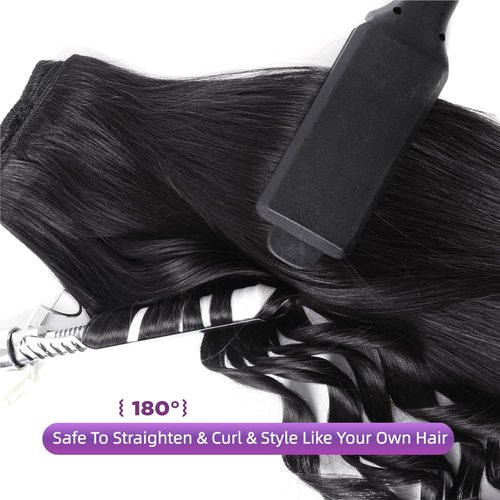 Nuzusa Clip in Hair Extensions Real Human Hair,100% Brazilian Remy Human Hair Extensions for Women,1B Natural Black 8pcs Per Set with Double Weft,20inch 105g,Straight