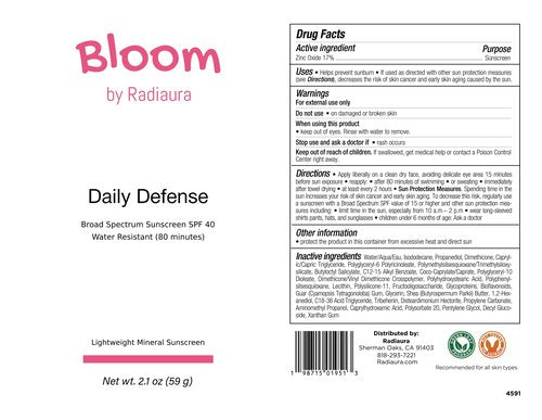 Bloom by Radiaura Daily Defense Broad Spectrum Sunscreen, SPF 40, Water Resistant 80 Minutes, 2.1 oz