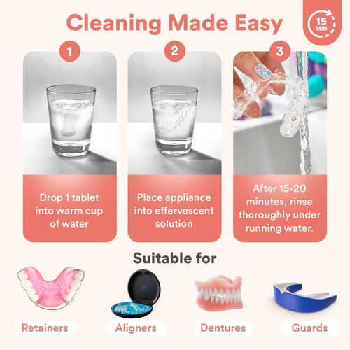Weiss Naturals Retainer Cleaning Tablets, Invisalign Cleaner, Remove Stains, Odors & Plaque, Night Guard Cleaner PERSULFATE & DYE-FREE 2-Month Supply, Denture Cleaners, 60 Tablets